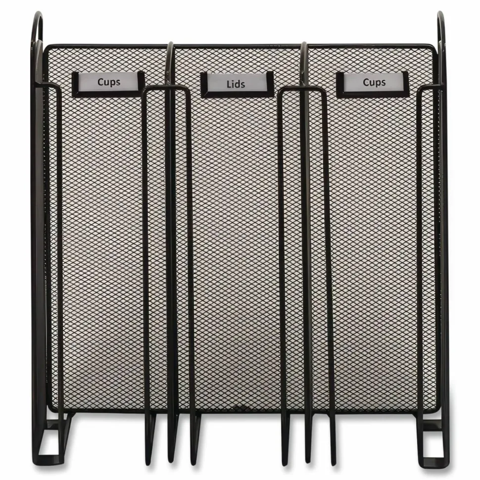 Safco Onyx Breakroom Organizers, 3Compartments, 12.75x4.5x13.25, Steel Mesh, Black