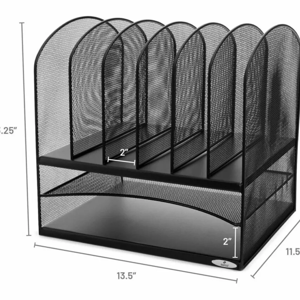 Safco Onyx Mesh Desk Organizer, 13"H x 13 3/4"W x 11 1/2"D, Black