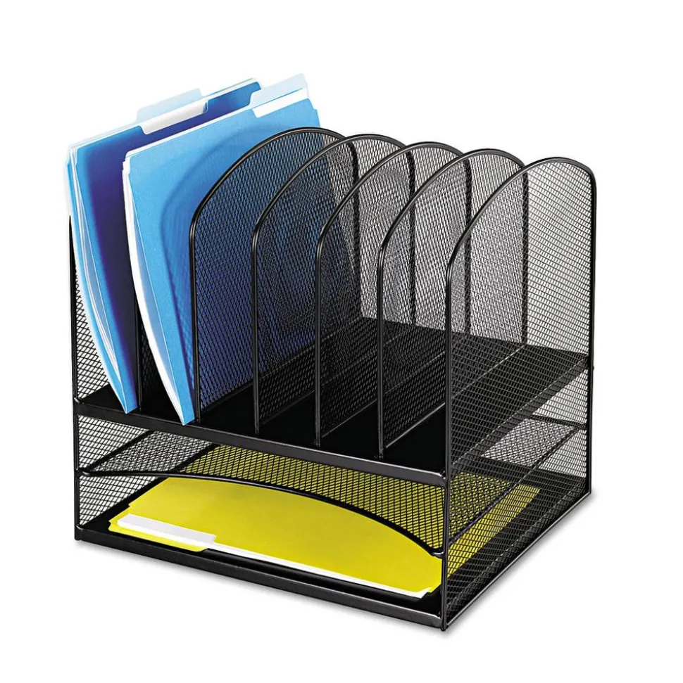 Safco Onyx Mesh Desk Organizer, 13"H x 13 3/4"W x 11 1/2"D, Black