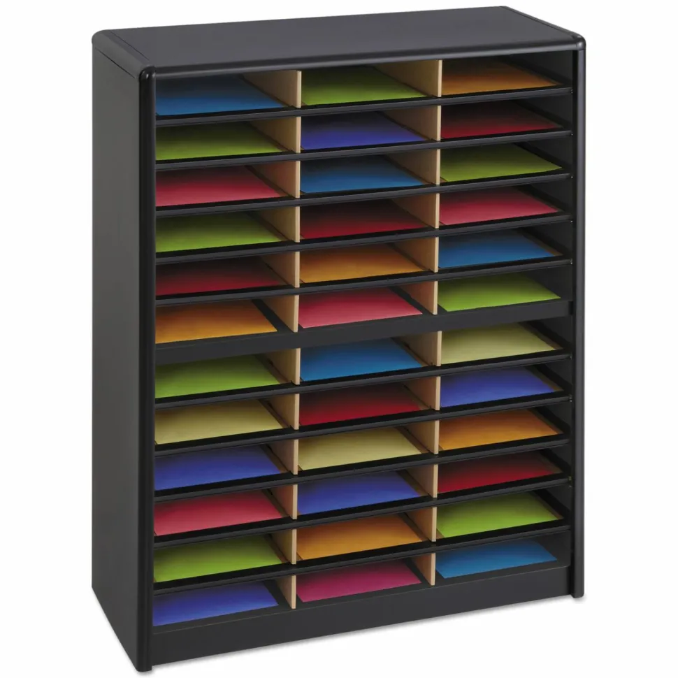 Safco Value Sorter Steel Corrugated Literature Organizer, 36 Compartments, Black