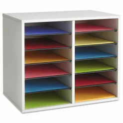 Safco Wood Adjustable 12-Compartment Literature Organizer, 16"H x 19 1/2"W x 12"D, Gray