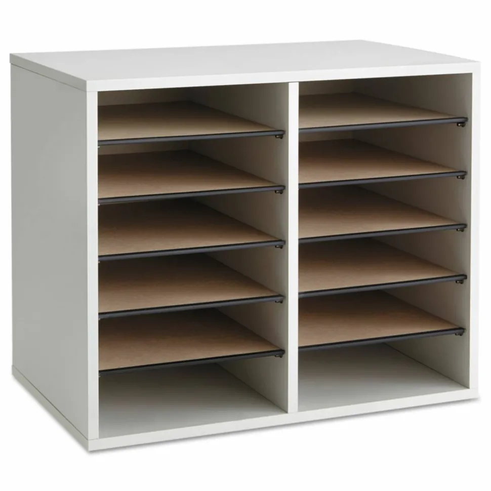 Safco Wood Adjustable 12-Compartment Literature Organizer, 16"H x 19 1/2"W x 12"D, Gray