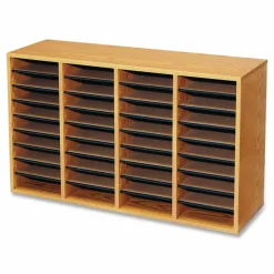 Safco Adjustable Wood Literature Organizer, 24"H x 39-3/8"W x 11-3/4"D, 36 Compartments, Oak