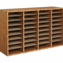 Safco Adjustable Wood Literature Organizer, 24"H x 39-3/8"W x 11-3/4"D, 36 Compartments, Oak