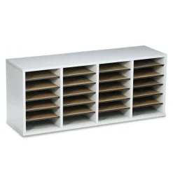 Safco Adjustable Wood Literature Organizer, 16 3/8"H x 39 3/8"W x 11 3/4"D, 24 Compartments, Gray