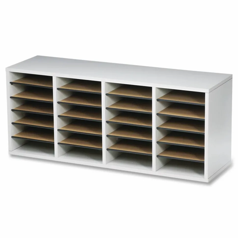 Safco Adjustable Wood Literature Organizer, 16 3/8"H x 39 3/8"W x 11 3/4"D, 24 Compartments, Gray