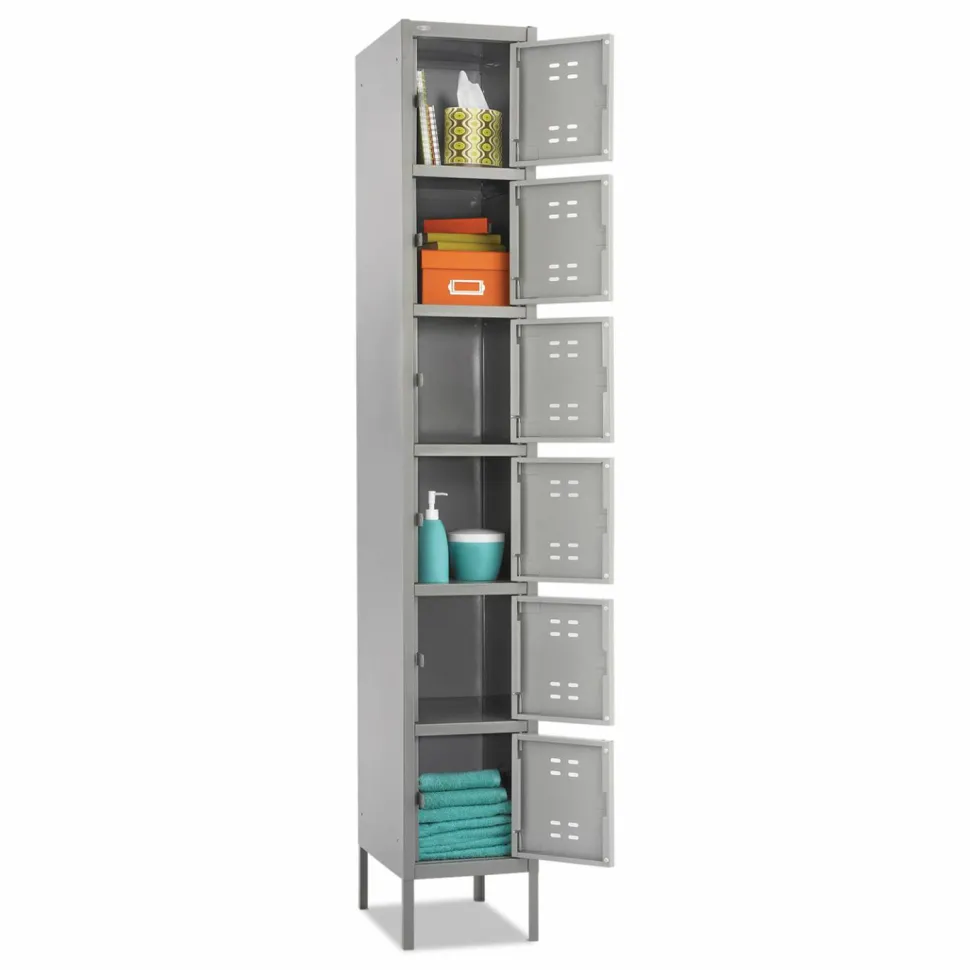 Safco 6-Box Single-Column 2-Tone Locker With Legs, 78"H x 18"W x 12"D, Gray