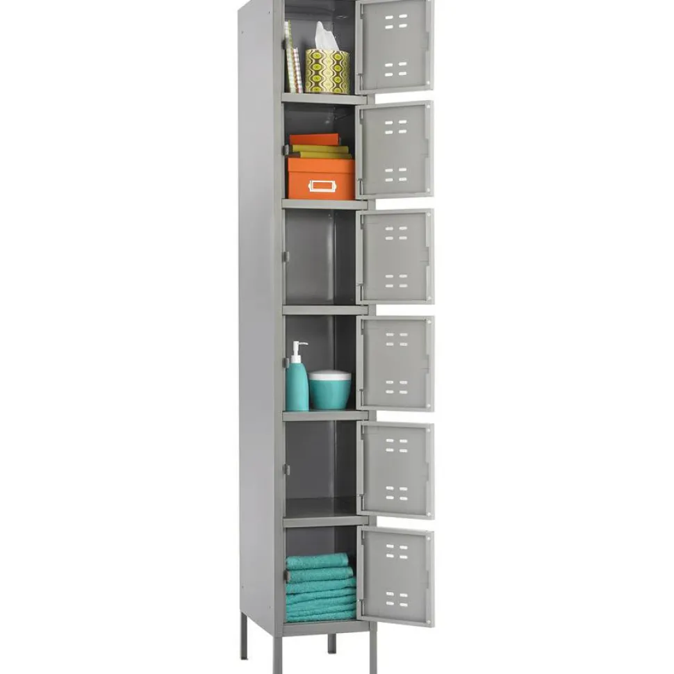 Safco 6-Box Single-Column 2-Tone Locker With Legs, 78"H x 18"W x 12"D, Gray