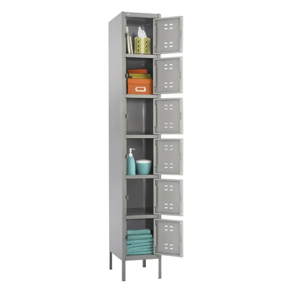 Safco 6-Box Single-Column 2-Tone Locker With Legs, 78"H x 18"W x 12"D, Gray