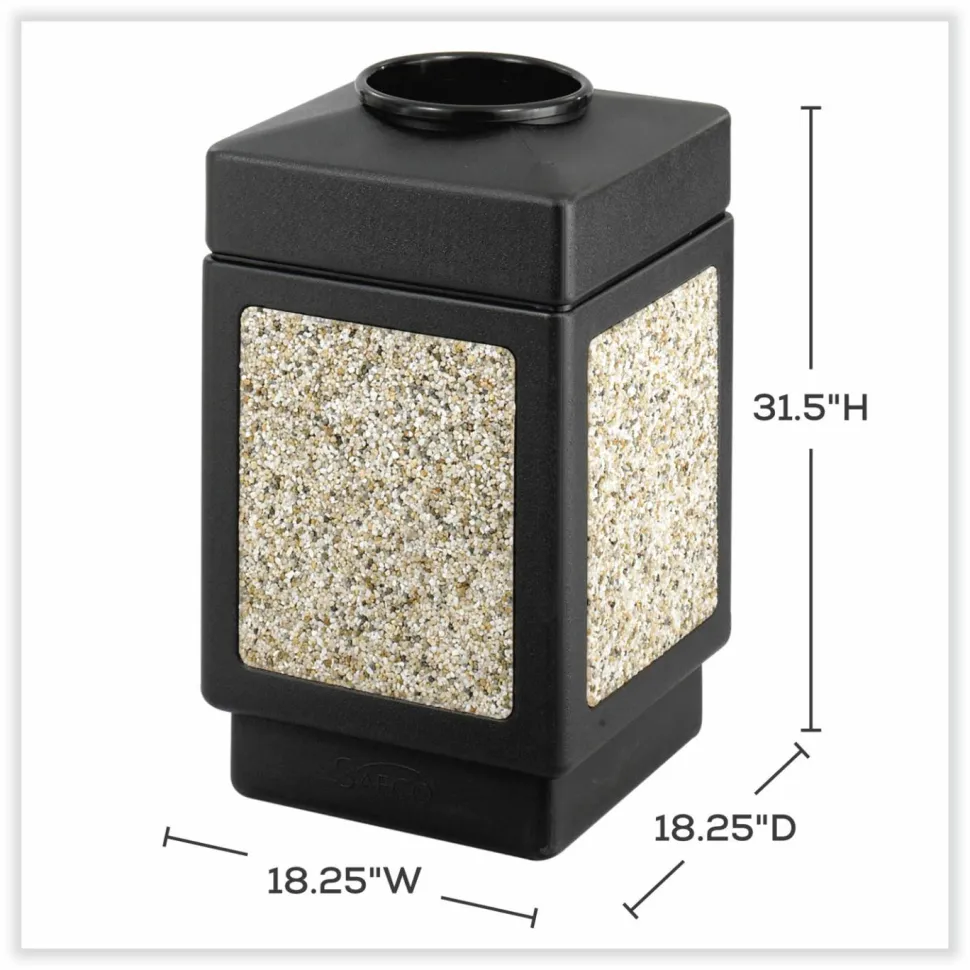 Safco Canmeleon Aggregate Panel Receptacles, Top-Open, 38 gal, Polyethylene, Black