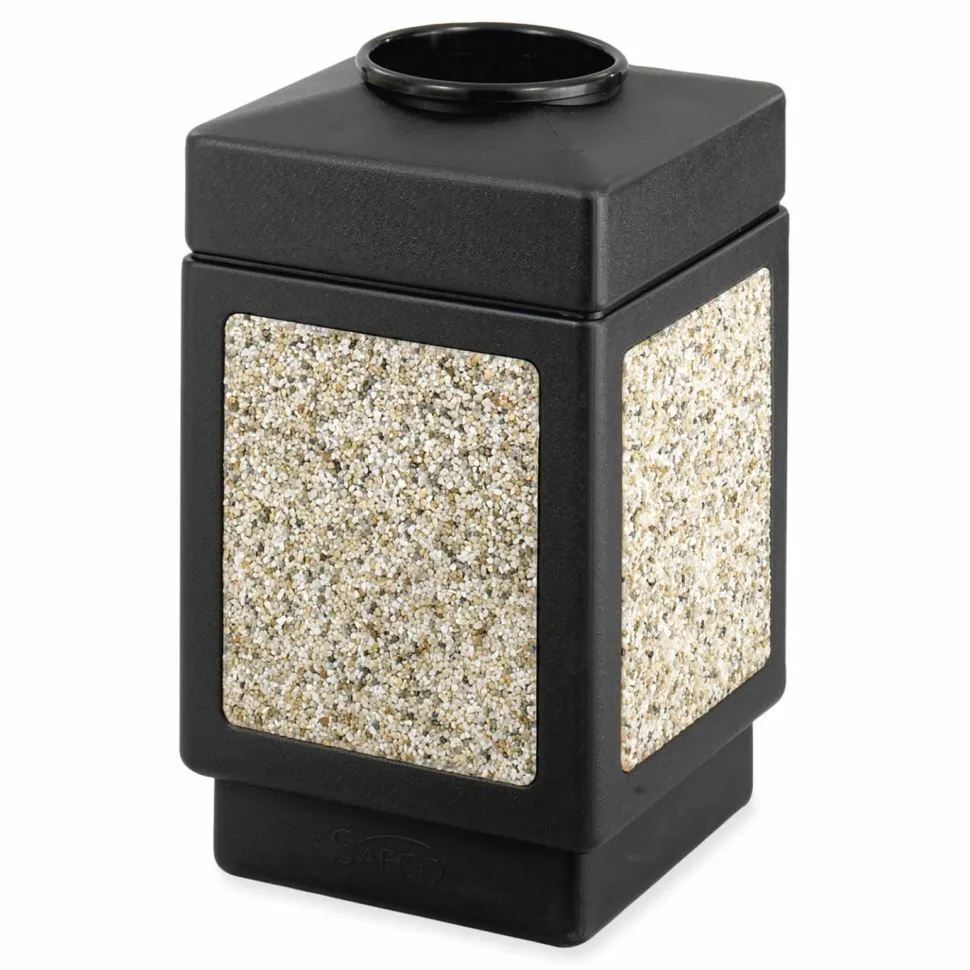 Safco Canmeleon Aggregate Panel Receptacles, Top-Open, 38 gal, Polyethylene, Black