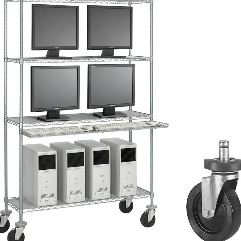 Safco Caster Kit for Safco Task Master Industrial Shelving Units, Black, 4/Set (2 Locking)