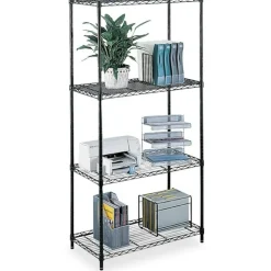 Safco Commercial Wire Steel Shelving Unit, 4 Shelves/4 Posts, Black