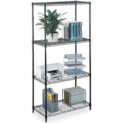 Safco Commercial Wire Steel Shelving Unit, 4 Shelves/4 Posts, Black