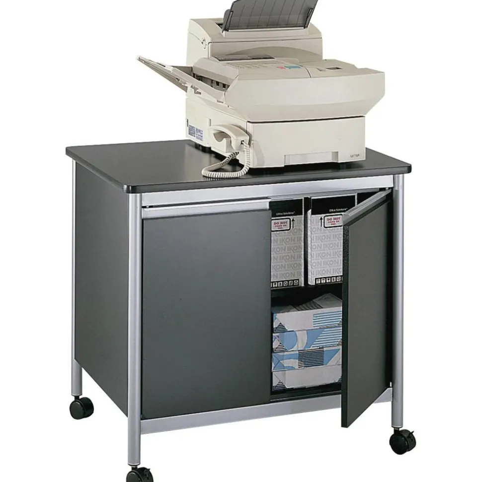 Safco Deluxe Machine Stand, 30 1/8"H x 32"W x 24 1/2"D, Black/Silver