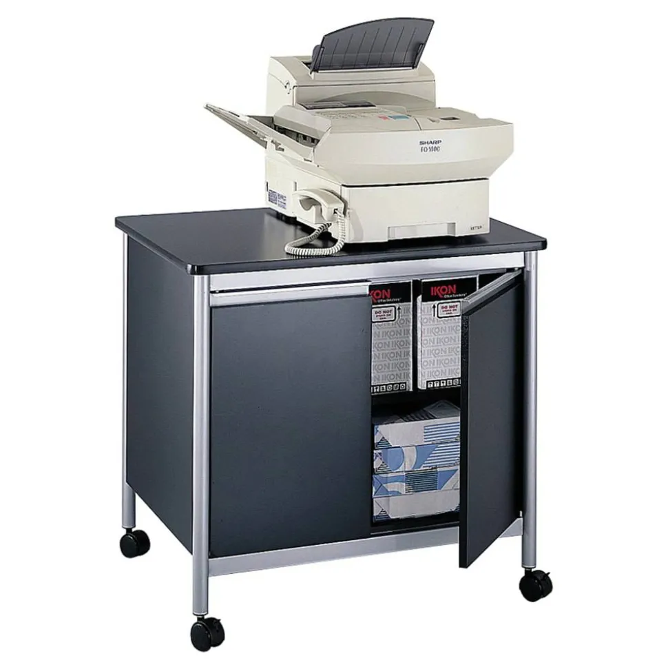 Safco Deluxe Machine Stand, 30 1/8"H x 32"W x 24 1/2"D, Black/Silver
