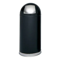 Safco Dome Top Receptacle with Spring-Loaded Door, 15 gal, Steel, Black