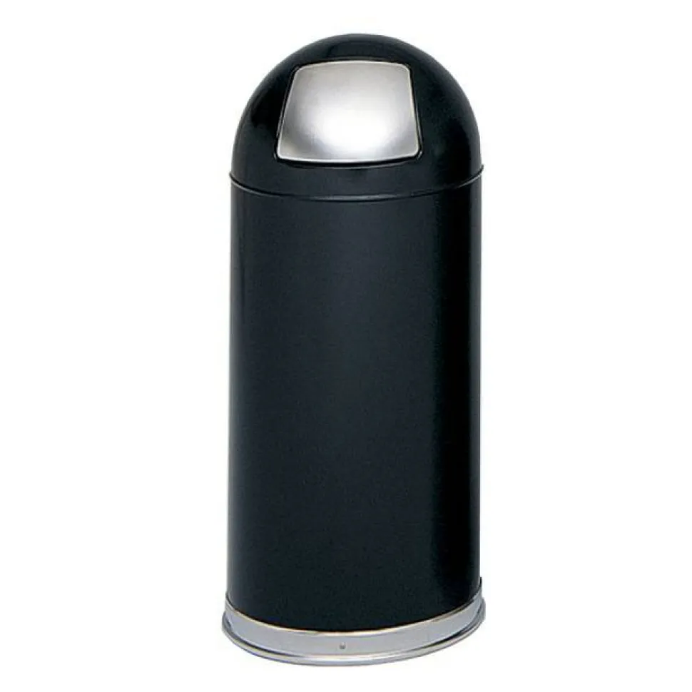 Safco Dome Top Receptacle with Spring-Loaded Door, 15 gal, Steel, Black