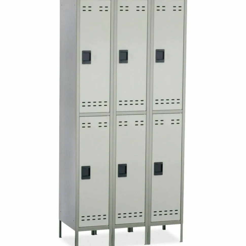 Safco Double-Tier Two-Tone 3-Column Locker With Legs, 78"H x 36"W x 18"D, Gray