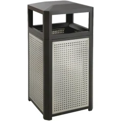 Safco Evos Series Side-Opening Steel Waste Receptacle, 15-Gallon, 33 1/4"H x 16"W x 16"D, Black/Gray