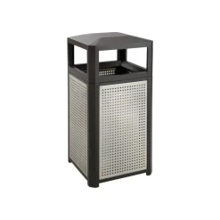 Safco Evos Series Side-Opening Steel Waste Receptacle, 15-Gallon, 33 1/4"H x 16"W x 16"D, Black/Gray