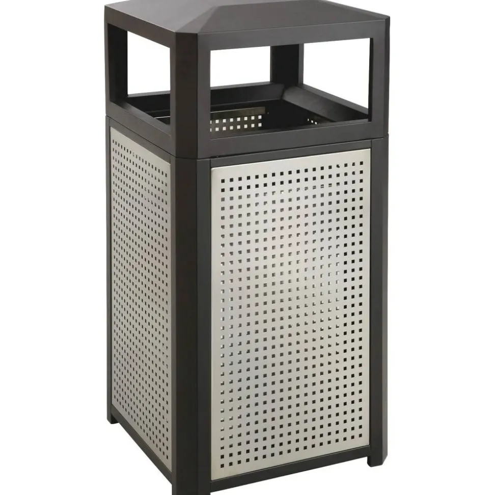 Safco Evos Series Steel Waste Receptacle, 38-Gallon, Black/Gray