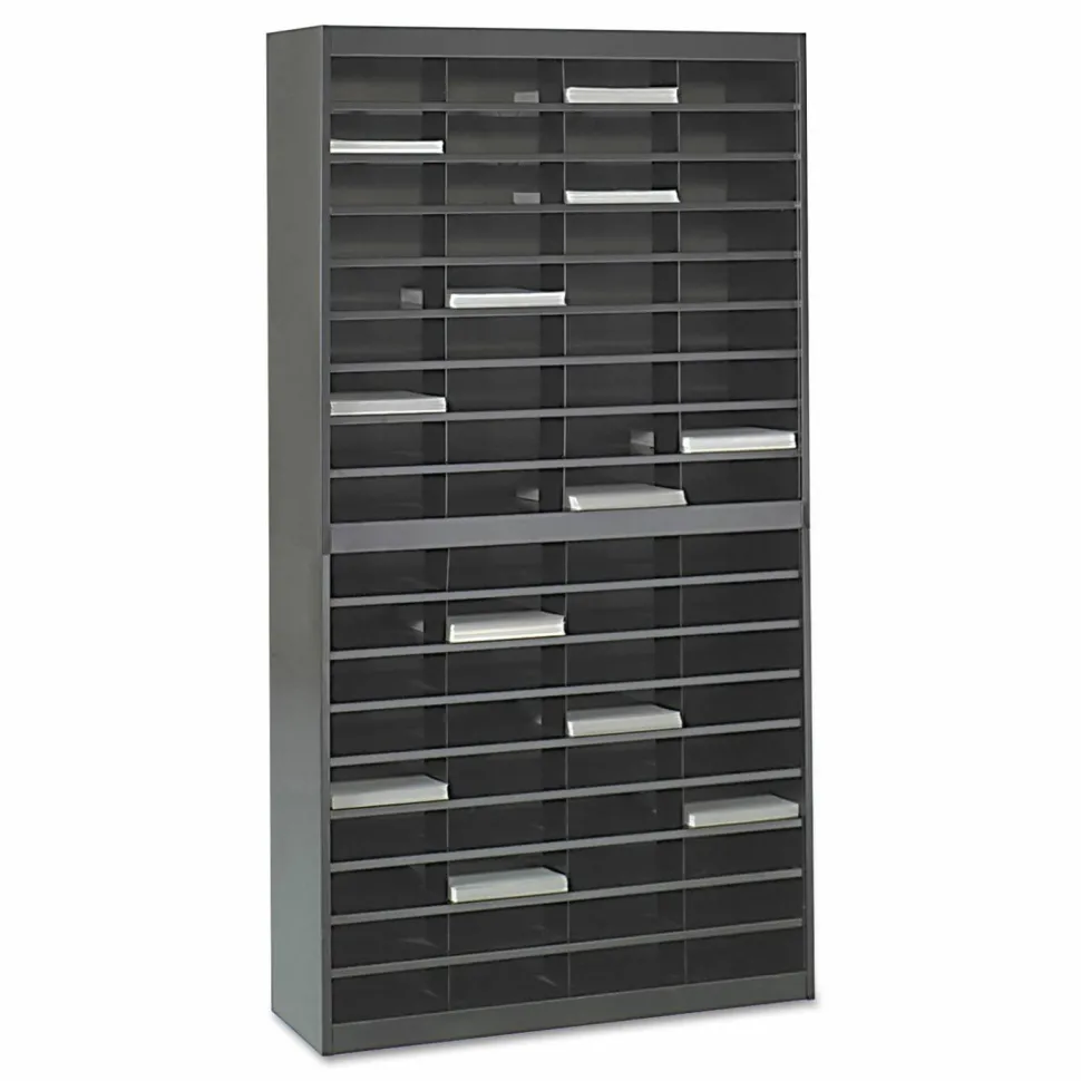 Safco E-Z Stor Steel Literature Organizer, 72 Compartments, 71"H, Black