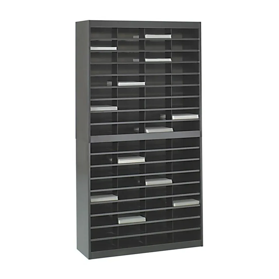 Safco E-Z Stor Steel Literature Organizer, 72 Compartments, 71"H, Black