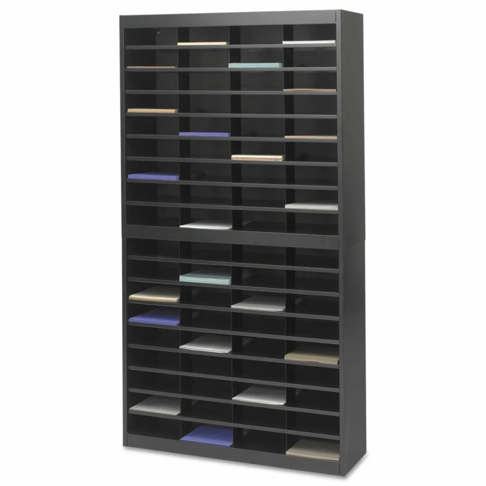 Safco E-Z Stor Steel Literature Organizer, 72 Compartments, 71"H, Black