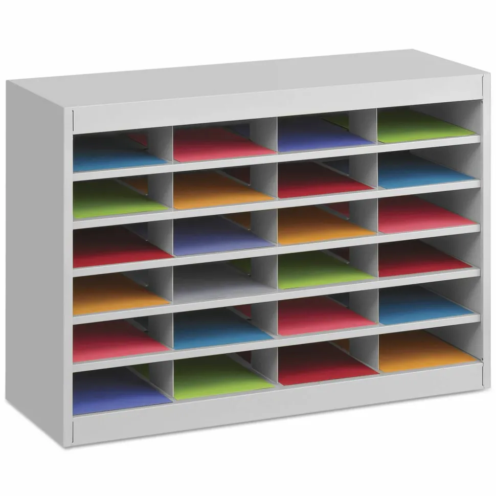 Safco E-Z Stor Steel Literature Organizer, 24 Compartments, 25-3/4"H, Gray