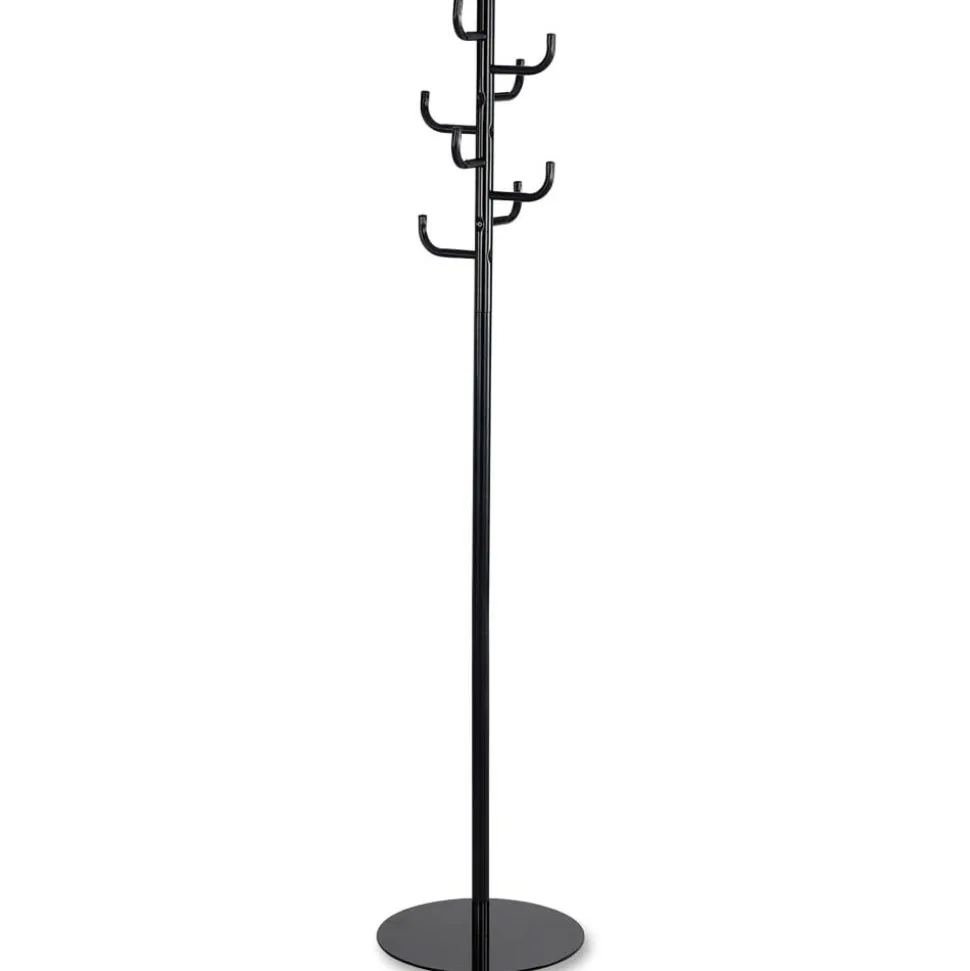 Safco Hook Head Coat Rack, 8 Hooks, 67"H, for Coat, Jacket, Purse, Hat, Garment, Tubular Steel, Black, Powder Coated