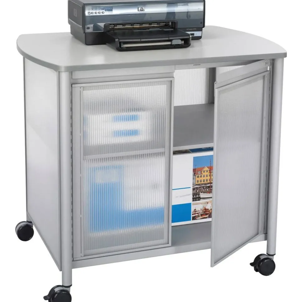 Safco Impromptu Machine Stand, Deluxe With Doors, 30 3/4"H x 34 3/4"W x 25 1/2"D, Gray