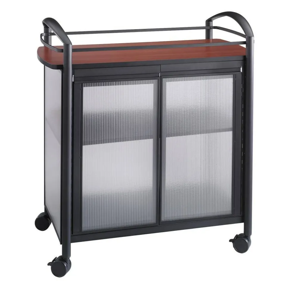 Safco Impromptu Refreshment Cart/Machine Stand, Engineered Wood, 3 Shelf, 34x21.25x36.5, Cherry/Black
