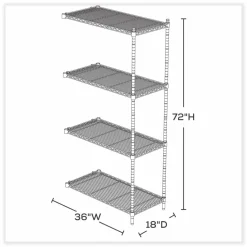 Safco Industrial Add-On Unit, Four-Shelf, 36w x 18d x 72h, Steel, Black