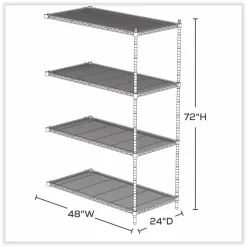 Safco Industrial Add-On Unit, Four-Shelf, 48w x 24d x 72h, Steel, Metallic Gray