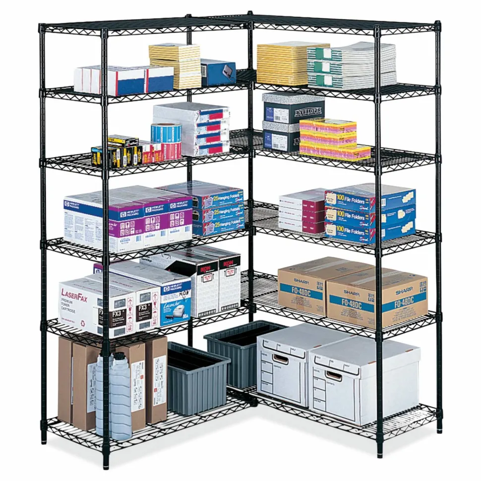 Safco Industrial Add-On Unit, Four-Shelf, 36w x 24d x 72h, Steel, Black