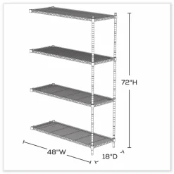 Safco Industrial Add-On Unit, Four-Shelf, 48w x 18d x 72h, Steel, Black