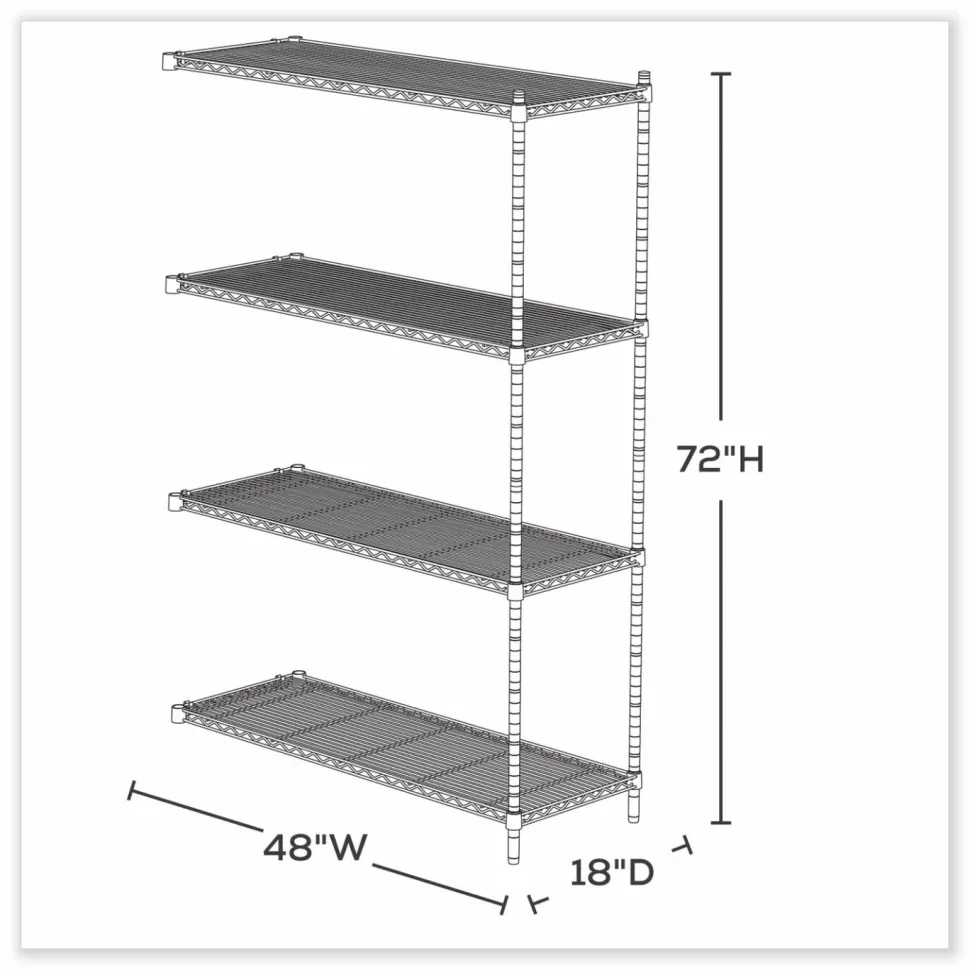 Safco Industrial Add-On Unit, Four-Shelf, 48w x 18d x 72h, Steel, Black