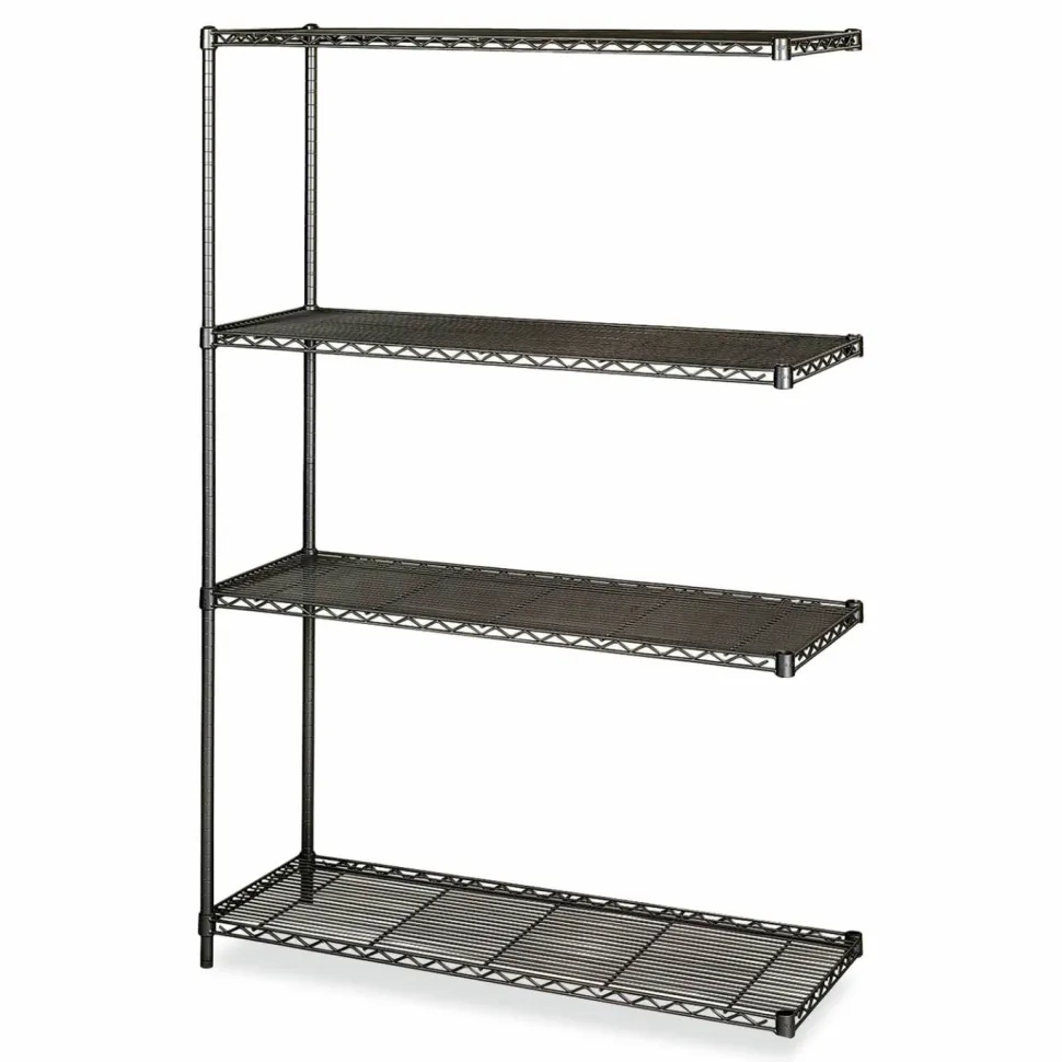 Safco Industrial Add-On Unit, Four-Shelf, 48w x 18d x 72h, Steel, Black