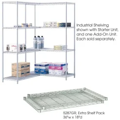 Safco Industrial Extra Shelf Pack, 36w x 18d x 1.5h Steel, Metallic Gray, 2/Pack