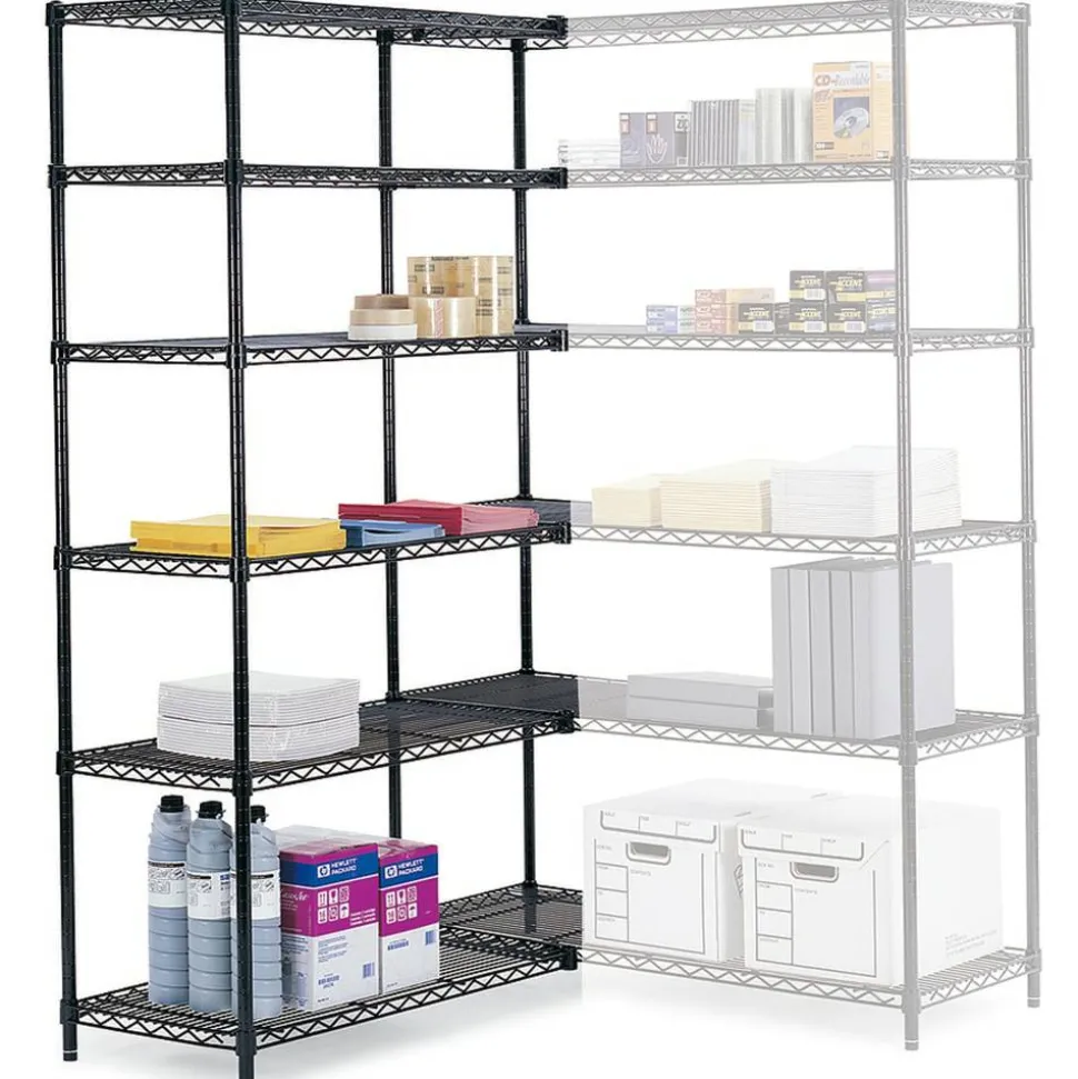 Safco Industrial Wire Shelving Starter Unit, 48"W x 18"D, Black