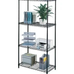 Safco Industrial Wire Shelving Starter Unit, 48"W x 18"D, Black