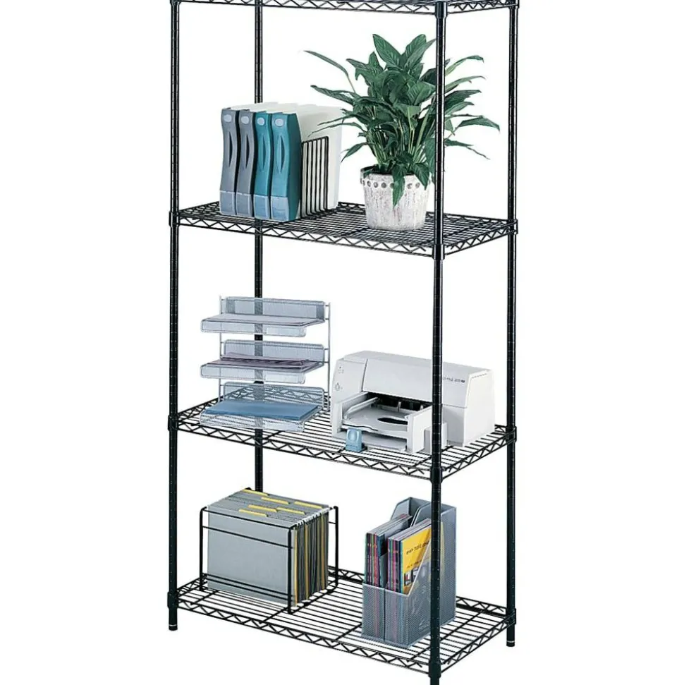 Safco Industrial Wire Shelving Starter Unit, 48"W x 18"D, Black