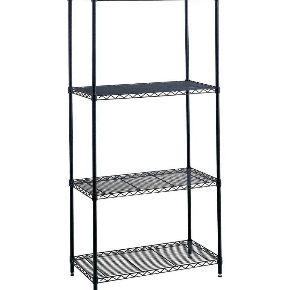 Safco Industrial Wire Shelving Starter Unit, 48"W x 18"D, Black