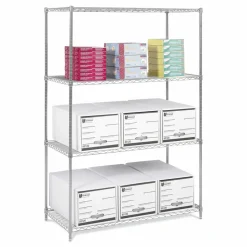 Safco Industrial Wire Shelving, Four-Shelf, 36w x 18d x 72h, Black