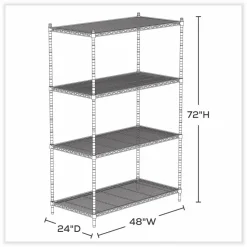 Safco Industrial Wire Shelving, Four-Shelf, 36w x 18d x 72h, Black