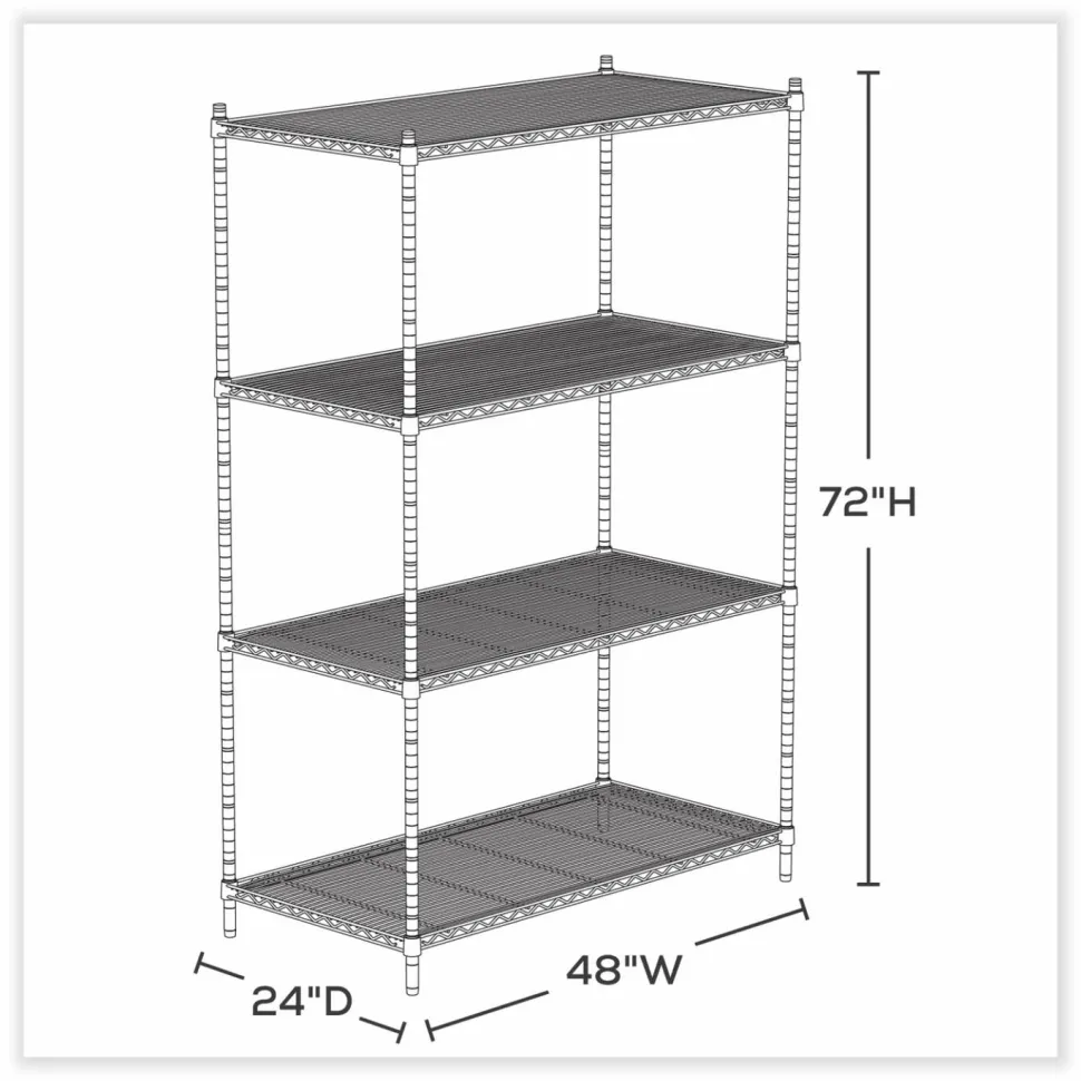 Safco Industrial Wire Shelving, Four-Shelf, 36w x 18d x 72h, Black