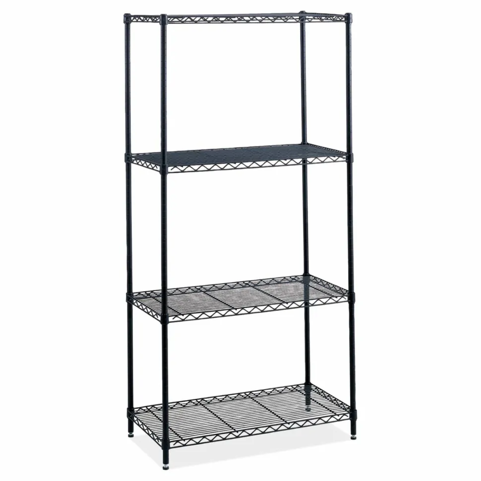 Safco Industrial Wire Shelving, Four-Shelf, 36w x 24d x 72h, Black