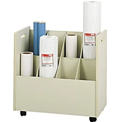 Safco Laminate Mobile Roll Files, 8 Compartments, 30.13w x 15.75d x 29.25h, Putty