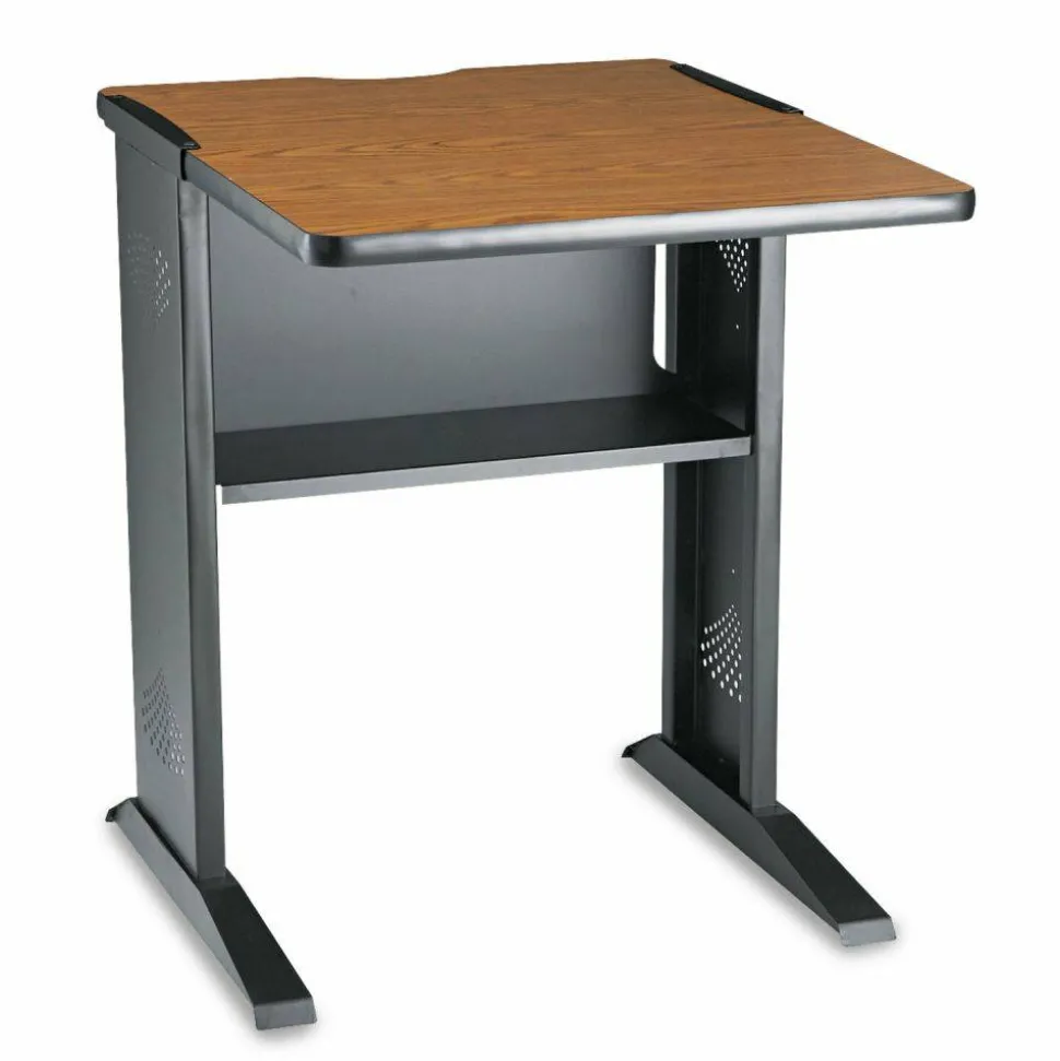 Safco Melamine/Steel Fax/Printer Stand, 30"H x 24"W, Black/Mahogany/Medium Oak